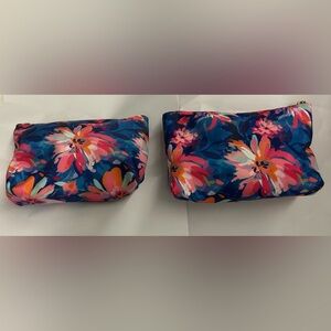 New 2 Floral Makeup Bags 8 1/8" x 5" x 2 3/8" Blue Pink Red One + Other
